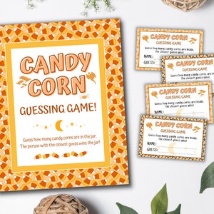 Candy Corn Guessing Game, Activity For Halloween, Thanksgiving and Fall Parties, Guessing Jar, Baby Shower, Wedding Shower, Classroom Game
