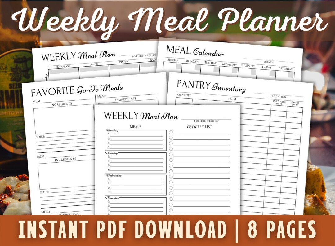 Weekly Meal Planner & Grocery List Printable PDF, Meal Planner Insert ...