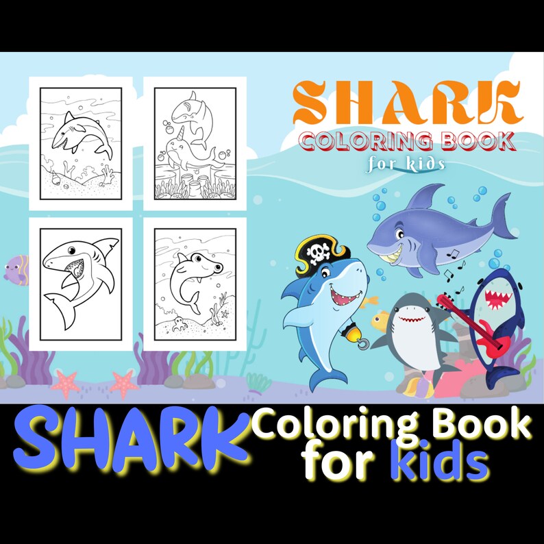 30 Shark Coloring Book Pages for Kids - Printable Digital Download PDF ...