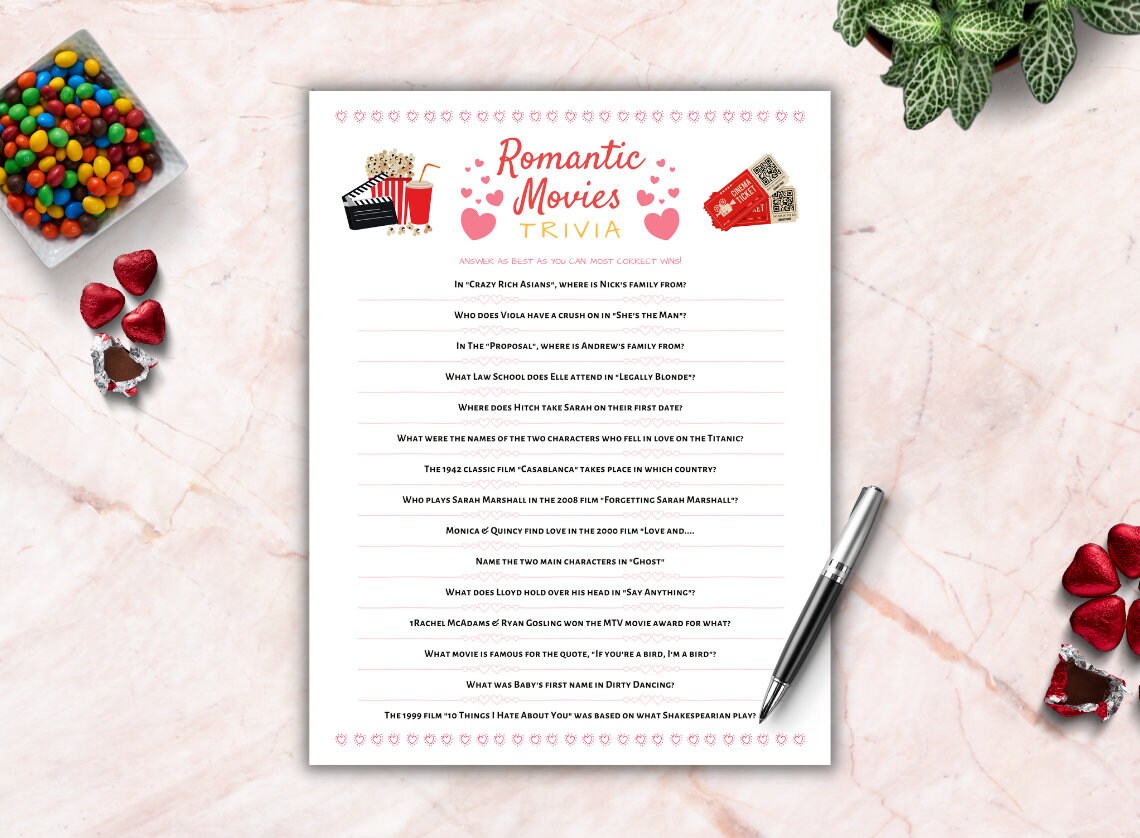 Valentine's Day Romantic Movie Trivia Game | Fun Valentine's Day ...