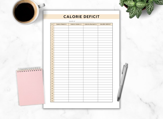 Calorie Tracker, Calorie Deficit Calculator, Calorie Deficit Tracker,  Calories Burned Tracker, A4 A5 Letter 