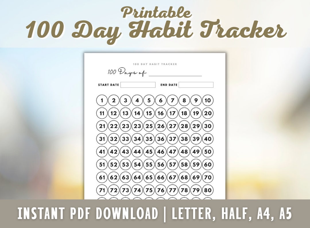 100 Day Habit Tracker Printable - Habit Forming Printable - Challenge ...
