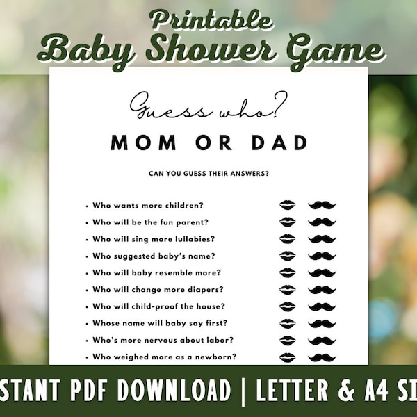 Which Parent Baby Shower Game, Guess Who, Mom or Dad, Mommy or Daddy, Fun Baby Shower Games, Gender Neutral, Modern Minimalist