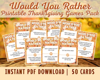 Thanksgiving Would You Rather, Thanksgiving Game, Thanksgiving Day Game, Turkey Day, Thanksgiving Game for Adults, Kids, Printable