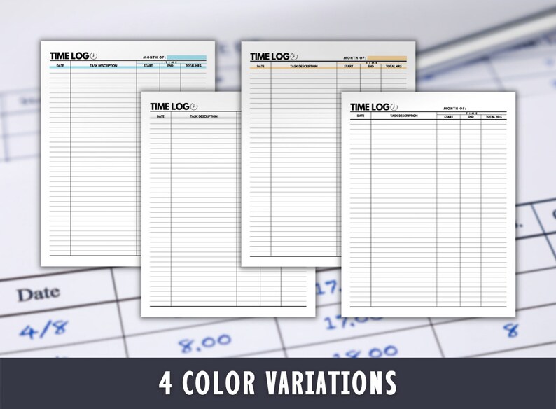 Time Log Printable - Task Tracker - Timesheet Printable - Project Time ...