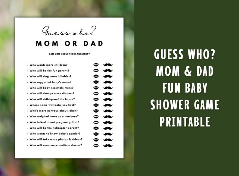 Which Parent Baby Shower Game, Guess Who, Mom or Dad, Mommy or Daddy