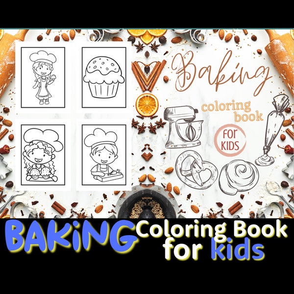 Baking Coloring Book Pages for Kids - 30 Drawings - Printable Digital Download PDF