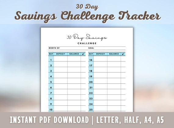 30 Day Savings Challenge Printable Savings Tracker Savings | Etsy