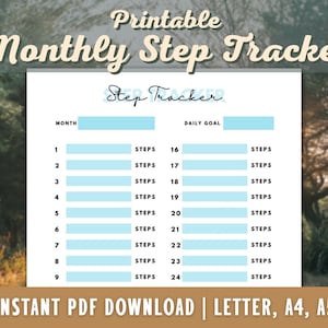 Step Tracker - Monthly Step Counter - Daily Step Recorder- Step Count - PDF - A4 - A5 - LETTER