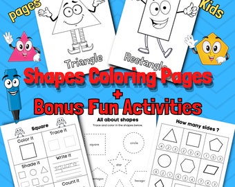 Shapes Coloring Pages and Activities - 23 Drawings - Printable Digital Download PDF