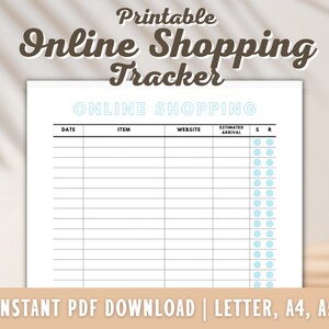 Online Shopping Tracker - Shopping Tracker Printable - Online Order Tracker - Shopping List - Website Orders - PDF- A4 - A5 - Letter
