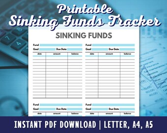 Sinking Funds Printable - Savings Tracker Printable - Savings Challenge - Savings Recorder - Savings Log - PDF - A4 - A5 - LETTER