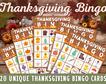 Thanksgiving Bingo Game, Printable Bingo with Thanksgiving Theme, 20 Bingo Cards with Calling Sheet, Custom Game for Thanksgiving