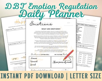 DBT Emotion Regulation Daily Planner & Guide, Dialectical Behavioral Therapy Planner, DBT Therapy, dbt Skills, DBT Diary, dbt Journal
