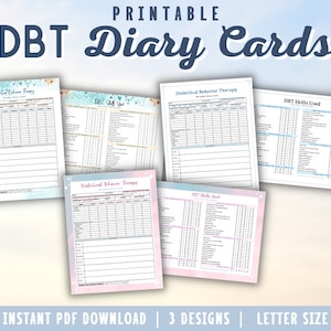 Tarjetas de diario DBT imprimibles para adultos, rastreador, referencia, terapia dialéctica conductual, hoja dbt, TEPT, TLP, ansiedad, depresión
