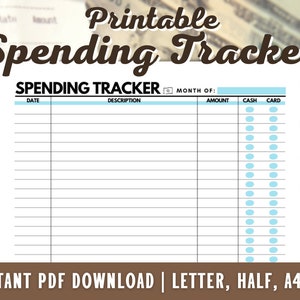 Spending Tracker - Expense Tracker Printable - Spending Log - Purchase Recorder - Transaction Log - PDF - A4 - A5 - Letter - Half Letter