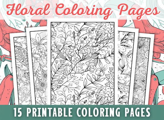 Printable Flower Coloring Pages for Adults & Teens 15 Pages | Etsy