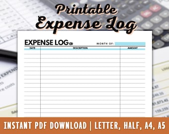 Daily Spending Tracker - Expense Log Tracker - Spending Sheet - Purchase Log - Personal Finance Printable - PDF - A4 - A5 - Letter - Half