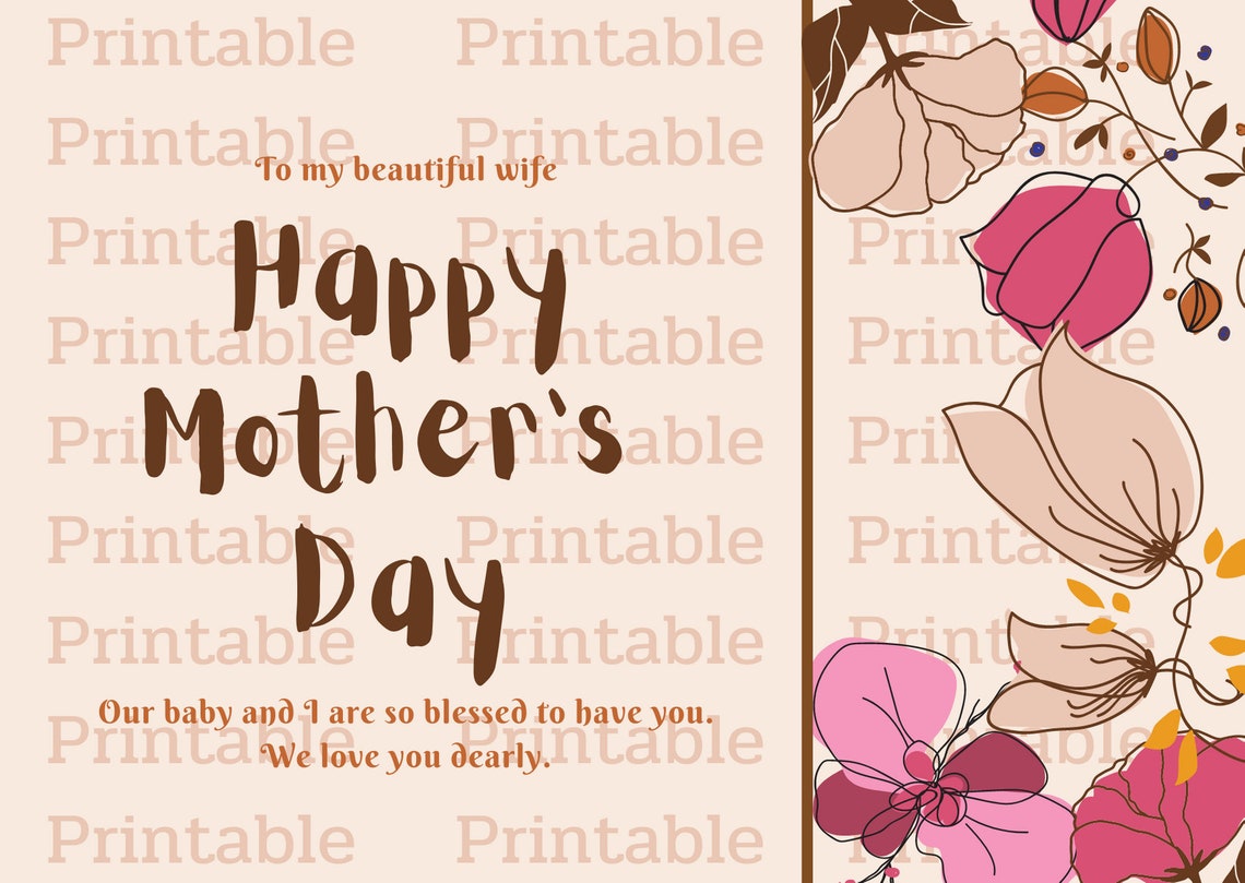 Printable Mother's Day card for wife Printable card | Etsy