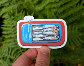 Sardine tin sticker, vinyl, waterproof fish illustration decal