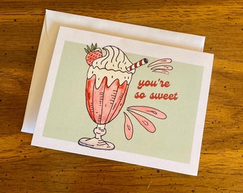 Strawberry Sweet Greeting Cards | Set of 5 or Single  | Retro Watercolor