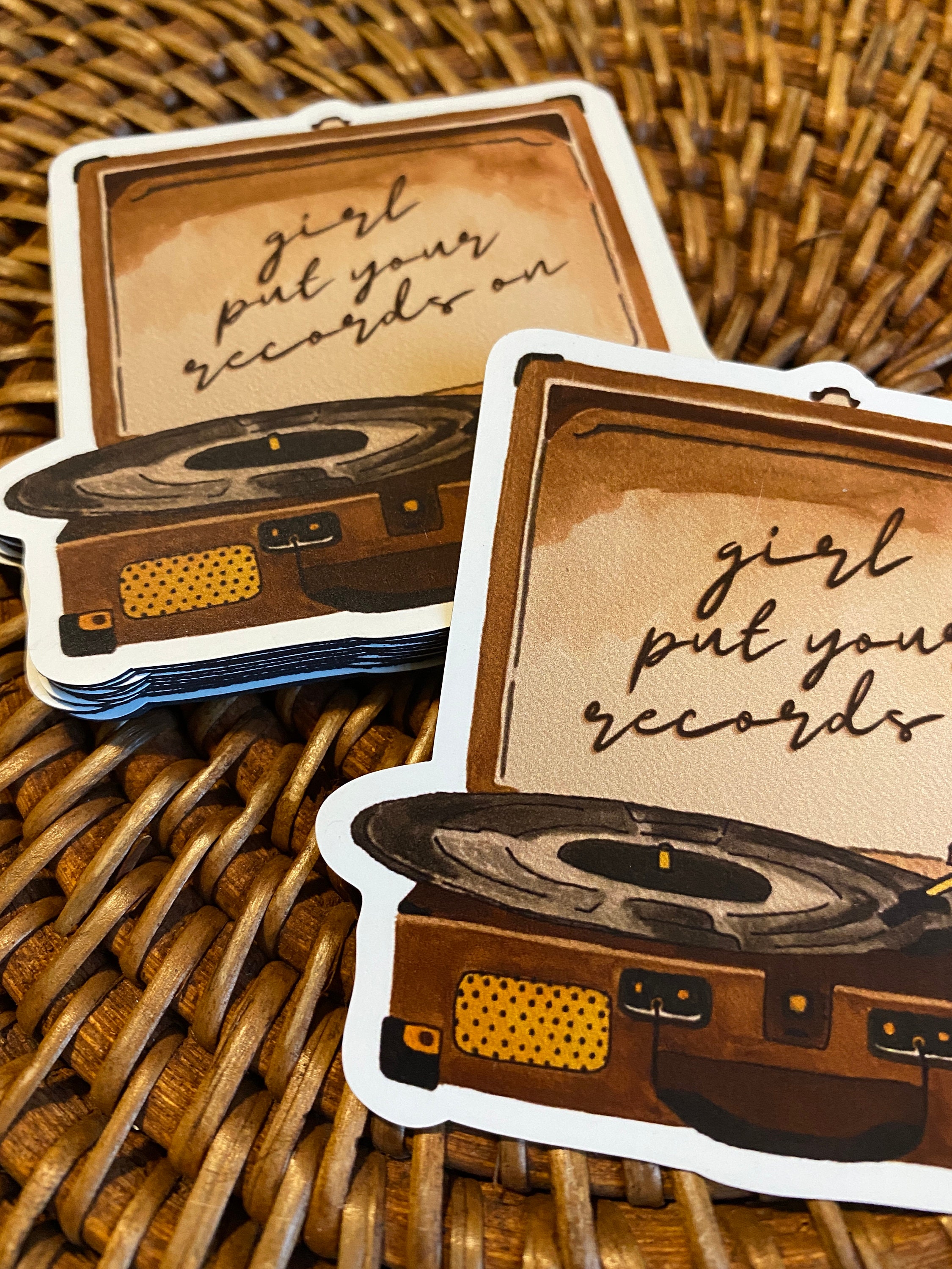 & Sticker Record Player Watercolor Vintage Etsy