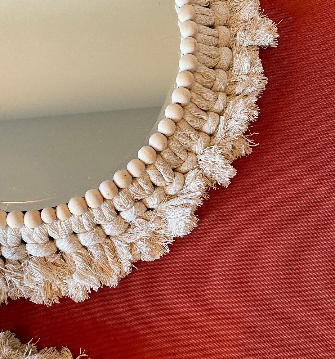 Macrame Mirror Boho Wall Decor Wood Beads - Etsy