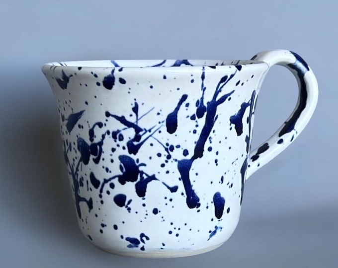 Handmade Pottery Mug: Blue Splash Design, 10 oz