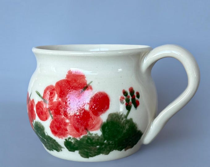 Hand Painted Geranium Mug: Handmade Ceramic Coffee Cup