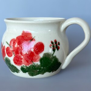 Hand Painted Geranium Mug: Handmade Ceramic Coffee Cup