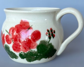 Hand Painted Geranium Mug: Handmade Ceramic Coffee Cup