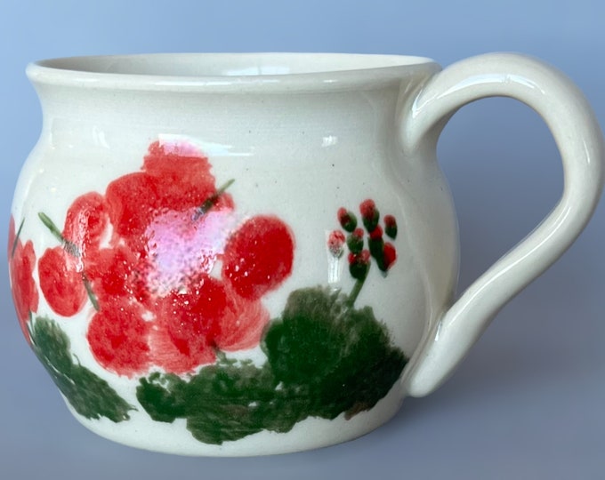 Hand Painted Geranium Mug: Handmade Ceramic Coffee Cup