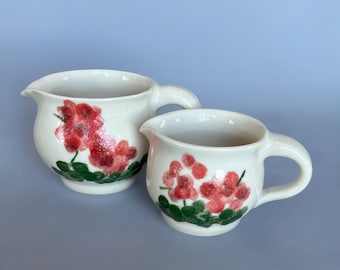 Geranium Cream and Sugar Pitchers