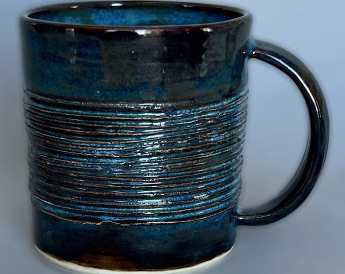 Textured Pottery Mug: Handmade Blue Ceramic Coffee Cup