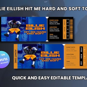 Billie Eilish Hit Me Hard & Soft Tour Konzertkarte, Sofort-Download-Stub-Vorlage, druckbare Andenken, Geschenkenthüllung, Print-Souvenir
