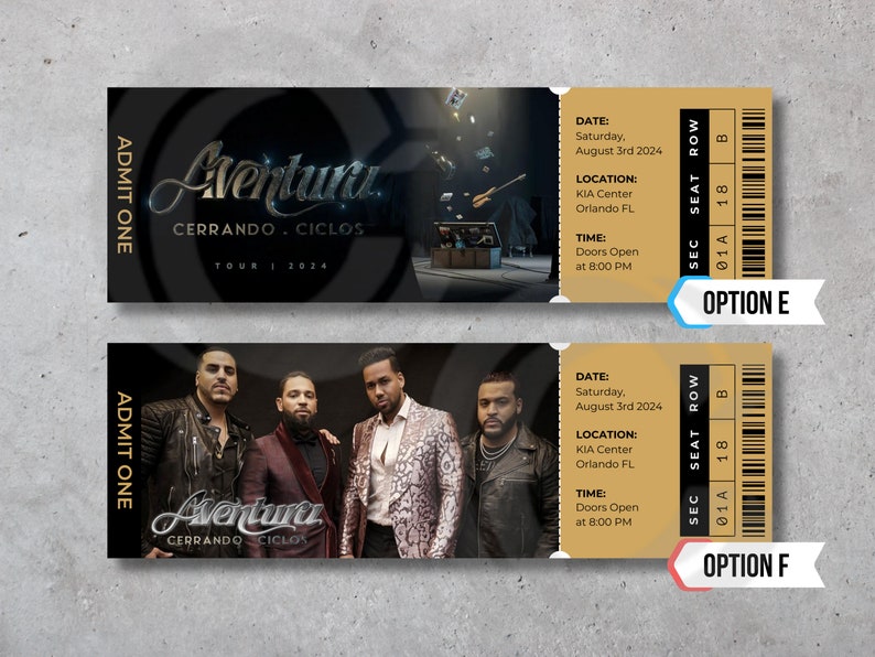 Aventura Concert Ticket Cerrando Ciclos Tour, Personalized Downloadable
