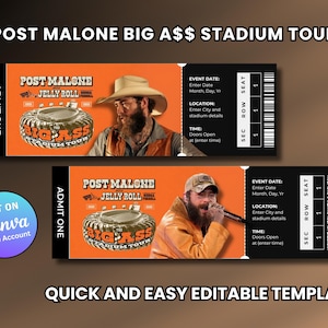 Post Malone mit Jelly Roll Tour Konzertkarte, Instant Download Ticket Stub Vorlage, druckbare Andenken, Geschenk Enthüllung, Posty Souvenir