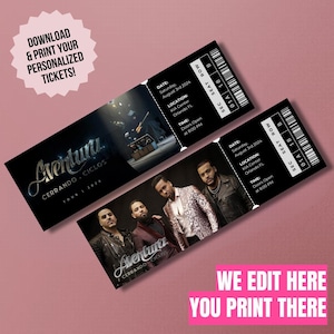 Aventura Konzertkarte Cerrando Ciclos Tour, personalisierte herunterladbare Ereigniskarte Stub-Vorlage, druckbare Andenken Geschenk offenbaren Idee