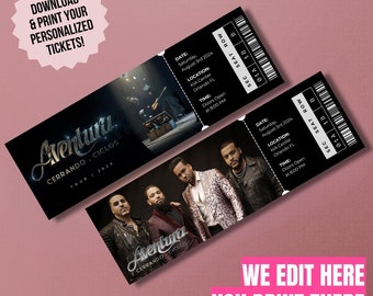 Aventura Concert Ticket Cerrando Ciclos Tour, plantilla de talón de entrada de evento descargable personalizada, idea de revelación de regalo de recuerdo imprimible