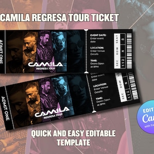 Grupo Camila Regresa Tour Konzertkarten Sofortiger Download Ticket Stub-Vorlage, druckbare Andenken, Geschenkenthüllung, bearbeitbare Canva