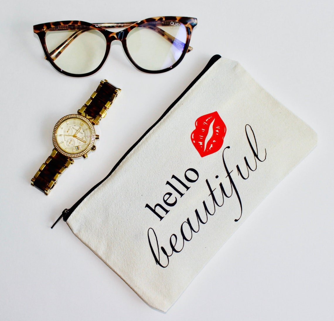 Hello Beautiful Makeup Bag Personalized Cosmetic Bag Bridesmaid Gift