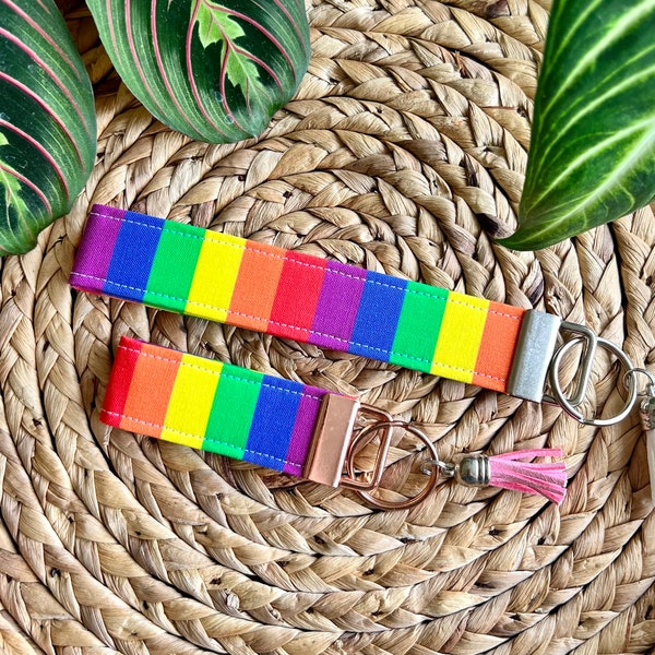 Pride Key Fob, Rainbow Wrist Lanyard, Key Chain