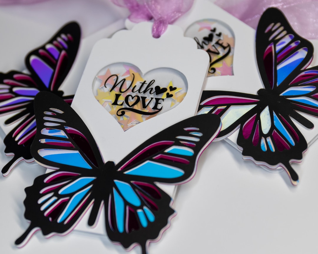 Set of 3 Handmade Butterfly Gift Tags | With Love Tags | Holographic ...