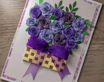 Bloom with Love – Handmade 3D Flower Basket Card | Unique Greeting Card for Anniversary, Birthday, or Just Because, Floral Card
