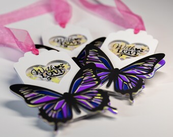 Set of 3 Handmade Butterfly Gift Tags | With Love Tags | Holographic Accents | 3D Embellished Tags for Gifts, Scrapbooking, or Crafting