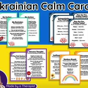 Ukrainische Ruhekarten, emotionale Regulierung, Schulratgeber-Ressourcen, Therapiedekor, psychoedukative, Achtsamkeit, Angst, Sorgen