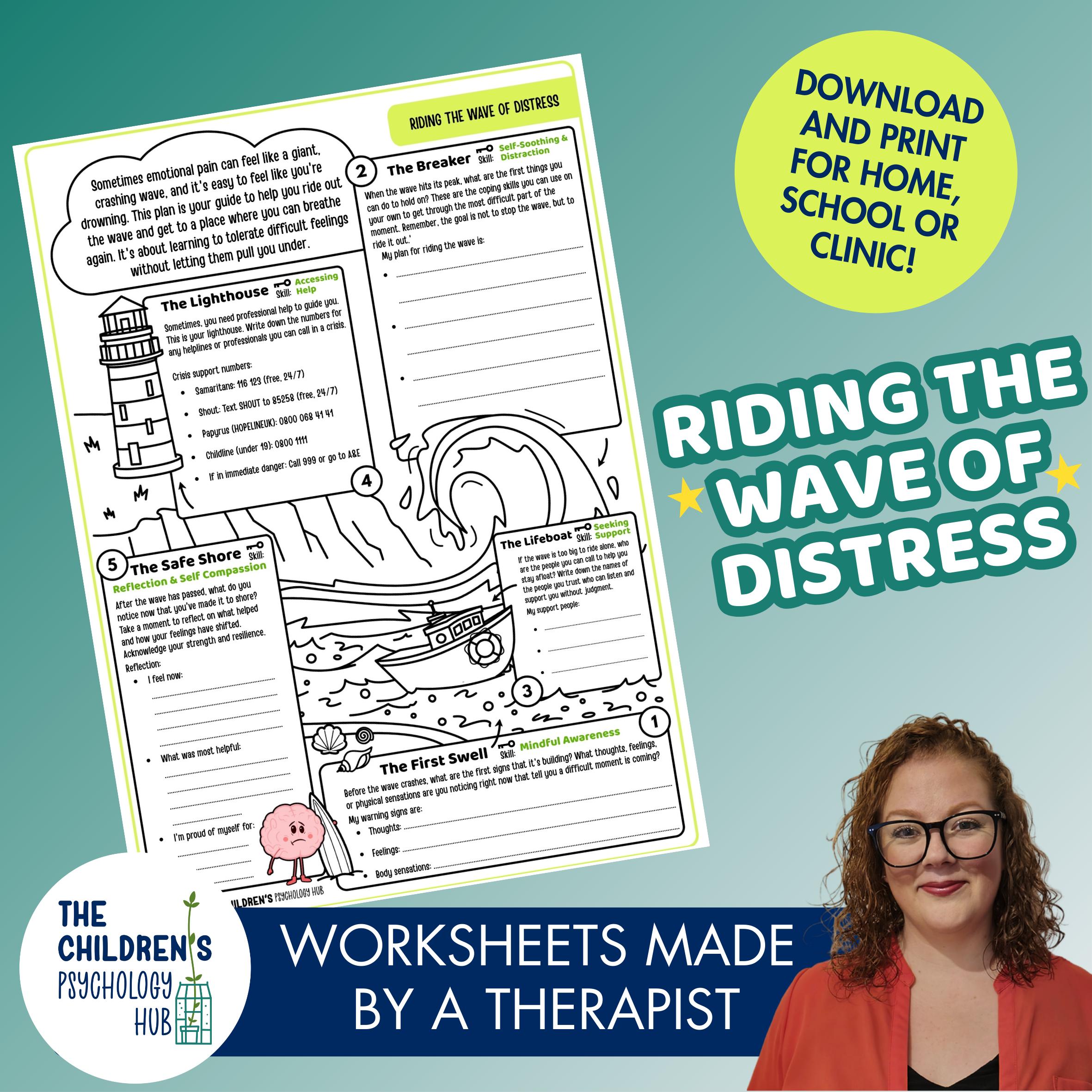 DBT Emotion Regulation Worksheet, Kids Therapy, Riding the Wave of ...