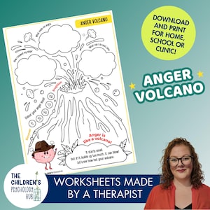 Anger Volcano Worksheet, Kids Coping Skills, Therapy Activity (PDF Pattern)