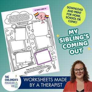 My Sibling's Coming Out Worksheet, LGBTQ+, Anxiety, Worry Management, Pride, Therapy