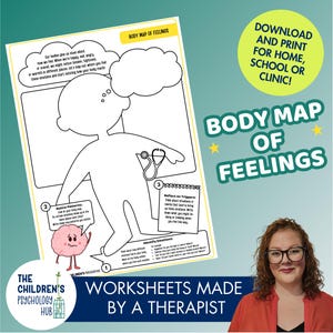 Kids Body Map of Feelings Worksheet, Interoception, Emotions (PDF Download A4 Printable)